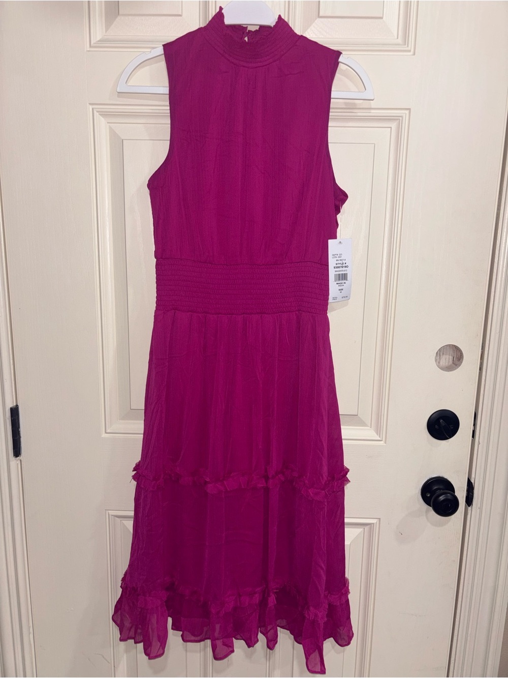 High-Neck Sleeveless Midi Dress in Fuchsia